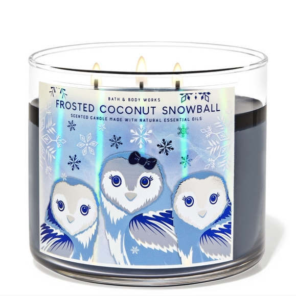 2 X Bath & Body Works 3 Wick Candle Frosted Coconut Snowball 14.5oz BBW - Picture 2 of 8
